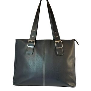 solo Black Pebbled Leather Laptop Tote Bag